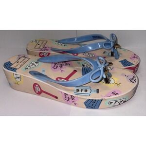 Kate Spade Pink Wedge Sandals Womens 10 M‎ PERFUME BOTTLE DETAIL Blue Rubber